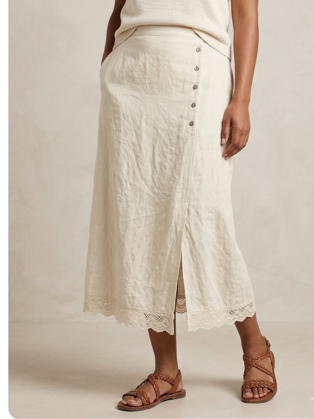 CRAZY HORSE COLLECTION Linen Blend Cottage Prairie Lagenlook Midi Skirt Size 14